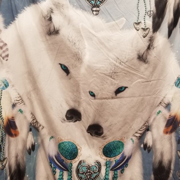 White Wolf & Dreamcatcher Duvet Cover and Pillow Sham, Twin Size, EUC - Picture 3 of 5